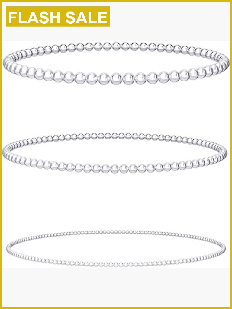 Waterproof Dainty Anklet Set - 3 Stackable Bead Chain Anklets